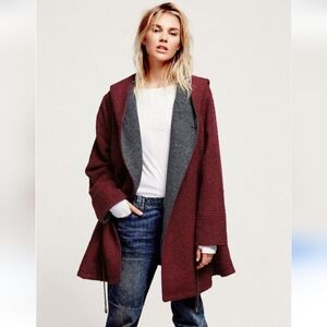 Free People Burgundy and Gray Women's Coat